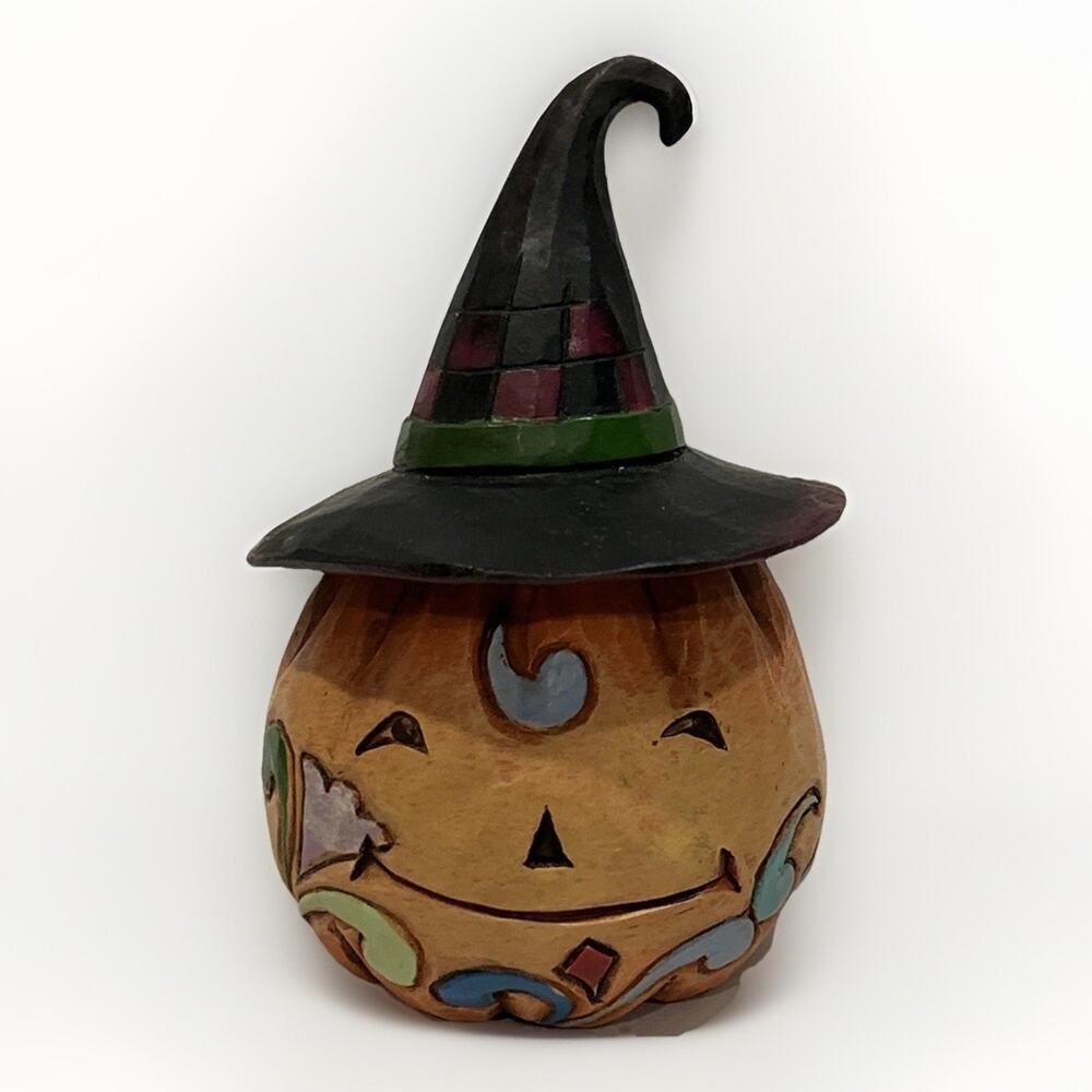 Jim Shore Mini Pumpkin in Witch Hat Figurine Halloween Jack-O-Lantern 4024652